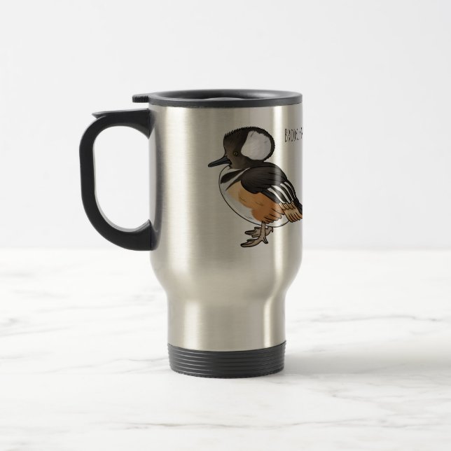 Caneca Térmica Ilustração de desenho animado de pássaro merganser (Esquerda)