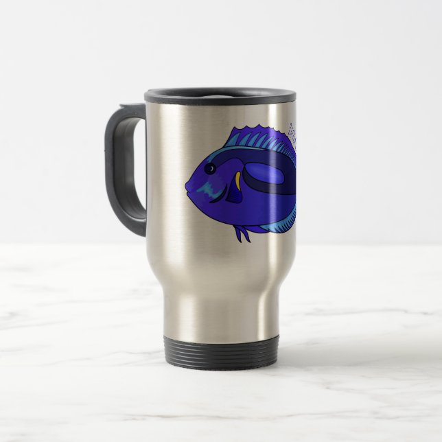 Caneca Térmica Ilustração de desenho animado de peixe marrom azul (Frente Esquerda)