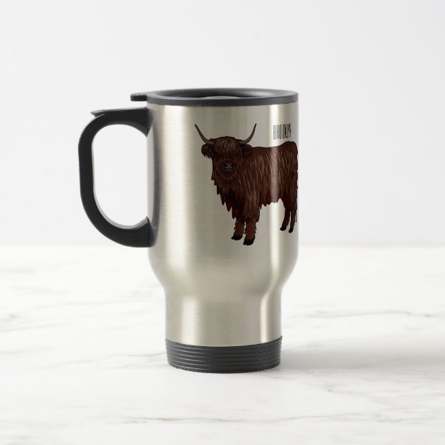 Caneca Térmica Ilustração de desenho animado de vaca em terras al (Esquerda)