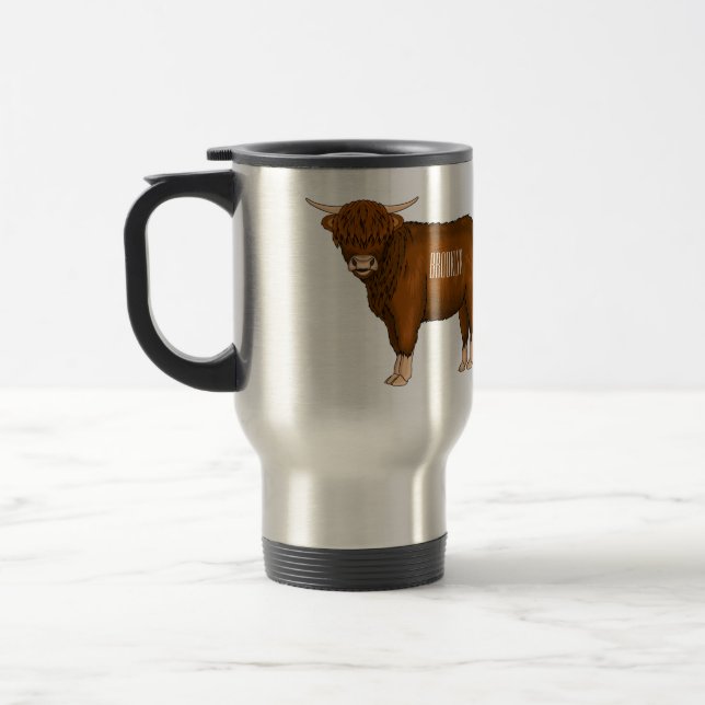 Caneca Térmica Ilustração de desenho animado de vaca em terras al (Esquerda)
