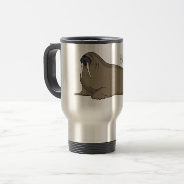 Caneca Térmica Ilustração de desenho animado de Walrus (Frente Esquerda)