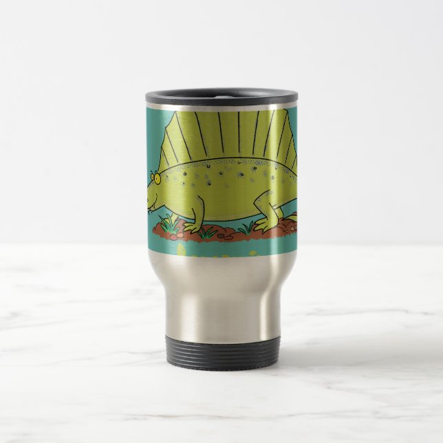 Caneca Térmica Ilustração de desenho animado do dimetrodonte verd (Centro)