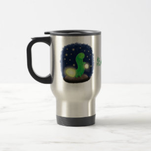 Caneca Térmica Ilustração de desenho animado do verme verde-cla