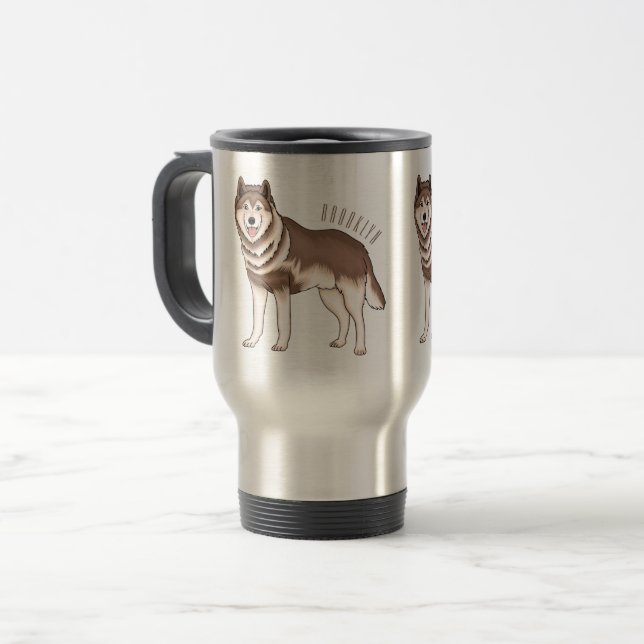 Caneca Térmica Ilustração de desenho animado siberiano husky (Frente Esquerda)