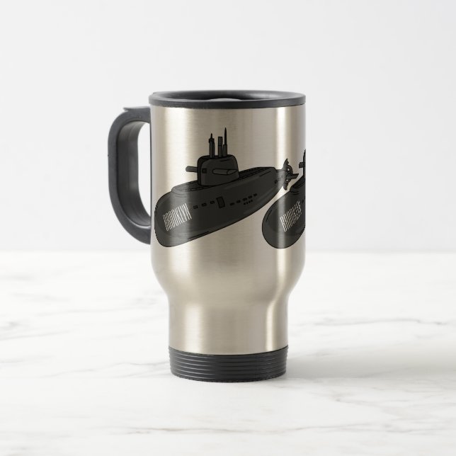 Caneca Térmica Ilustração de desenho animado submarino (Frente Esquerda)