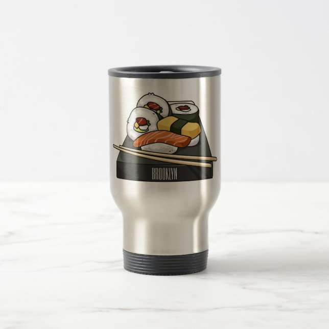 Caneca Térmica Ilustração de desenho animado Sushi (Centro)
