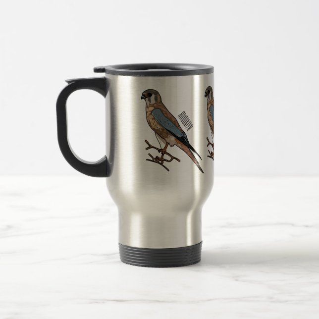 Caneca Térmica Ilustração de desenho de aves do estrel americano (Esquerda)