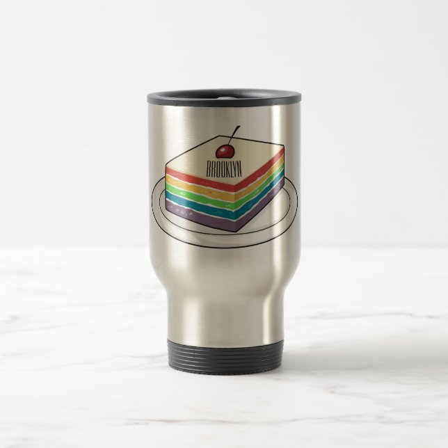 Caneca Térmica Ilustração de desenho do bolo-arco-íris (Centro)