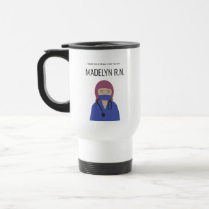 Caneca Térmica Ilustração de enfermeira Esfrega azul e HIjab Ob
