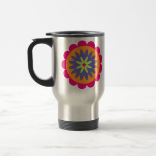 Caneca Térmica ilustração de formas florais laranja e rosa