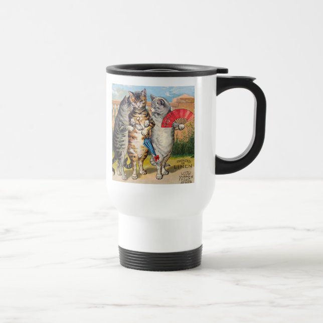 Caneca Térmica Ilustração de Ganso Mãe de Três Pequenos Gatinhos (Direita)
