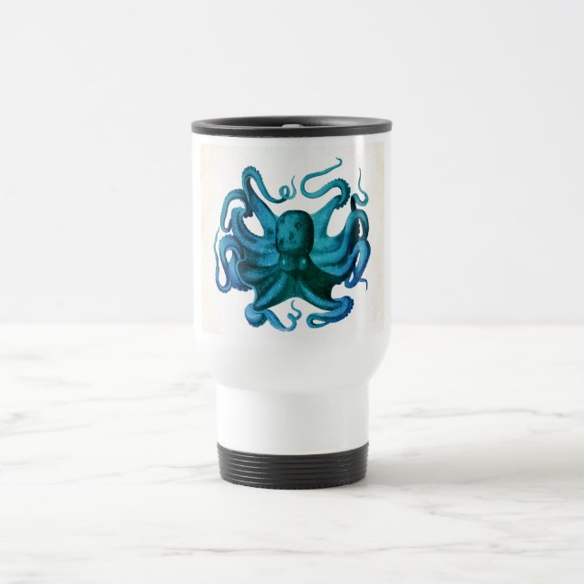 Caneca Térmica Ilustração de Octopus de Aquarela (Centro)
