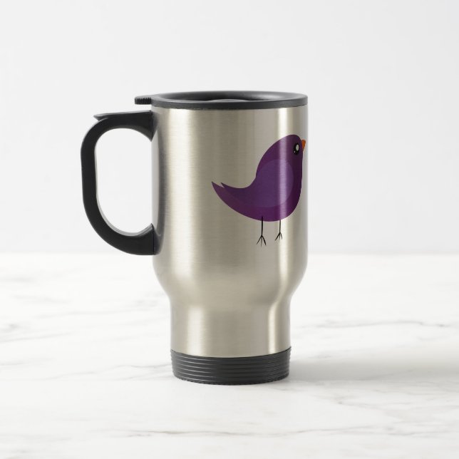 Caneca Térmica Ilustração de Passarinho Roxo Fofo (Esquerda)