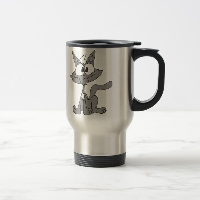 Caneca Térmica Ilustração engraçada do gato (Direita)