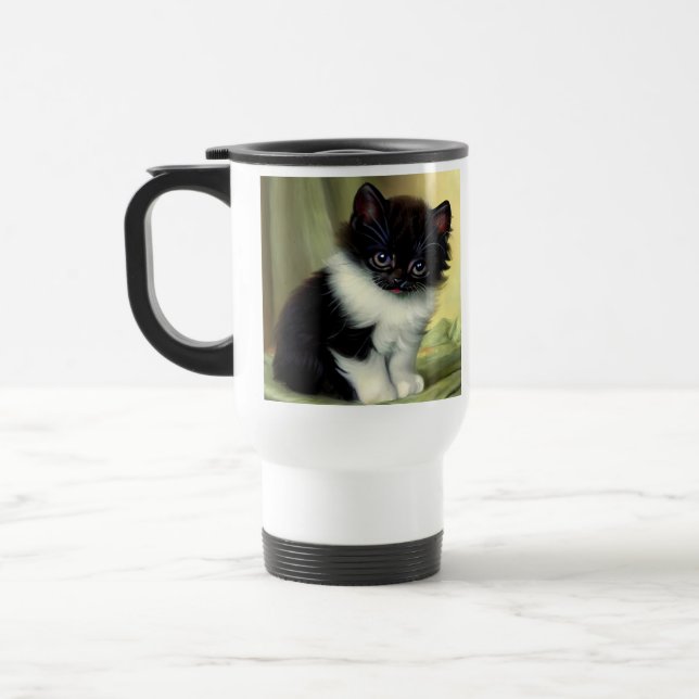 Caneca Térmica Ilustração Vintage Tuxedo Kitten (Esquerda)