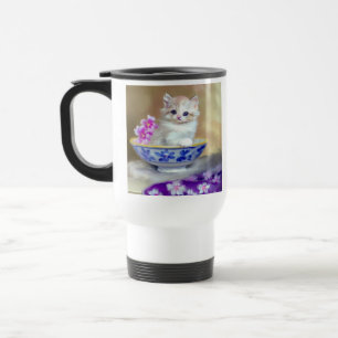 Caneca Térmica Ilustração Vintage White Kitten