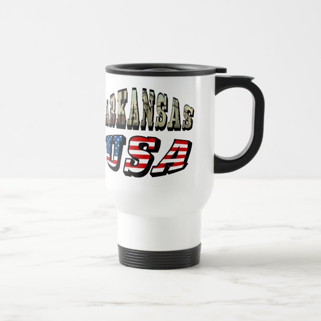 Caneca Térmica Imagem de Arkansas e de bandeira dos EUA texto (Direita)