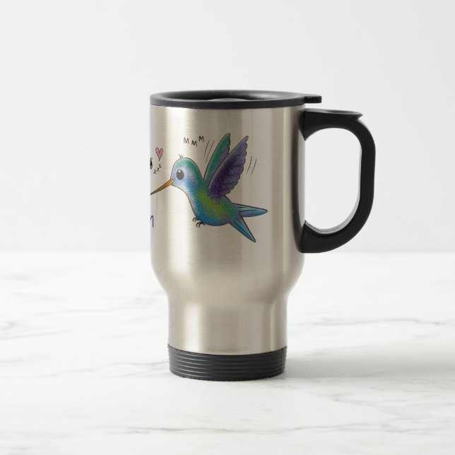 Caneca Térmica Imagem de desenho animado de bee hummingbird (Direita)