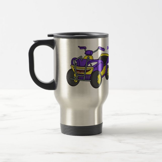 Caneca Térmica Imagem de desenho animado de bicicleta Quad Roxo (Esquerda)