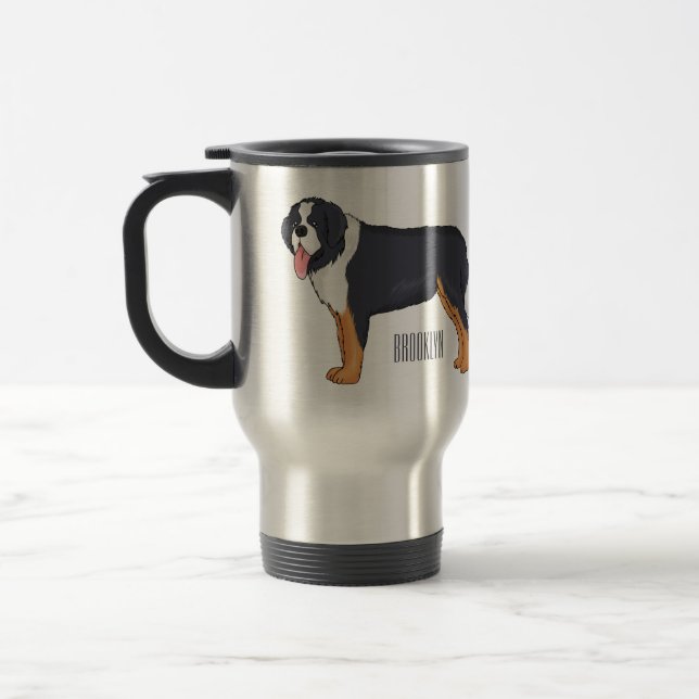 Caneca Térmica Imagem de desenho animado de cão da montanha Berne (Esquerda)