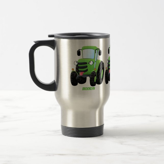 Caneca Térmica Imagem de desenho animado de trator fazenda verde- (Esquerda)