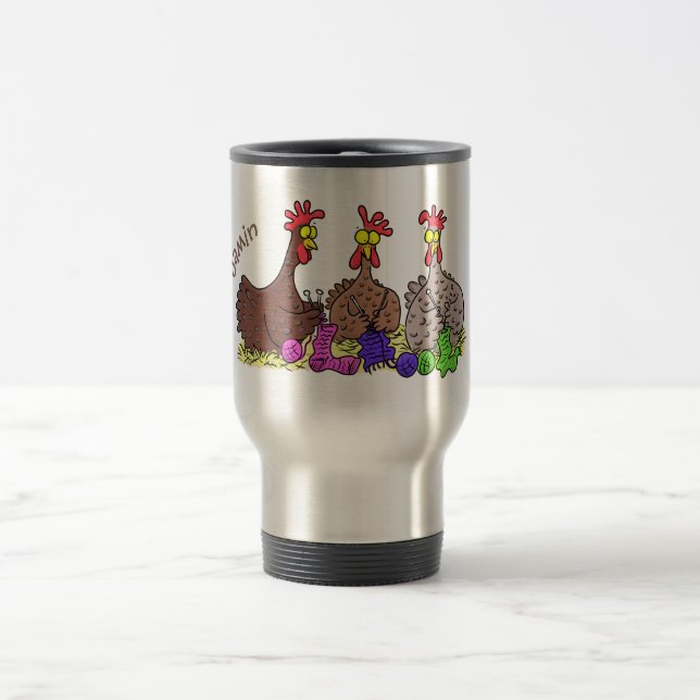 Caneca Térmica Imagem engraçada de desenho animado de galinhas (Centro)