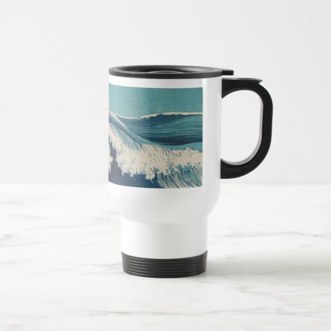 Caneca Térmica Impressão Antiga de Ondas do Oceano Azul em Xilogr (Direita)