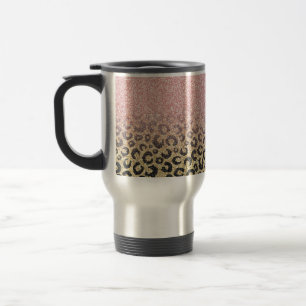 Caneca Térmica Impressão de Leopardo Preto Glitter Dourado Elega