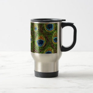 Caneca Térmica Impressão de Penas de Pavão Coloridas