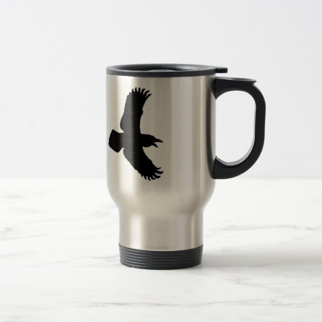Caneca Térmica Impressão do pássaro do corvo em vôo (Direita)