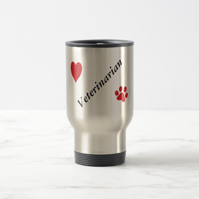 Caneca Térmica Impressão e coração Veterinário-Vermelhos da pata (Centro)