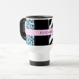 Caneca Térmica Impressão Leopardo, Impressão Zebra, Azul, Seu Nom