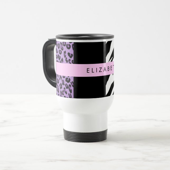 Caneca Térmica Impressão Leopardo, Impressão Zebra, Roxo, Seu Nom (Frente Esquerda)