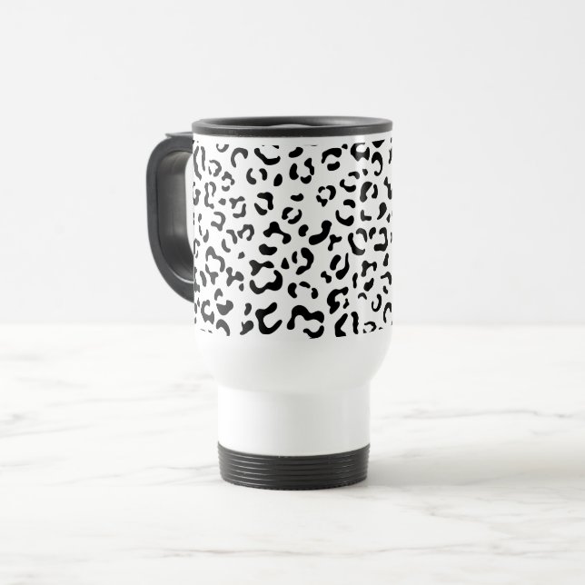 Caneca Térmica Impressão Leopardo, Manchas Leopardo, Preto E Bran (Frente Esquerda)