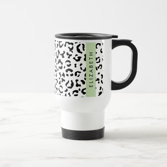 Caneca Térmica Impressão Leopardo, Manchas, Preto E Branco, Seu N (Direita)