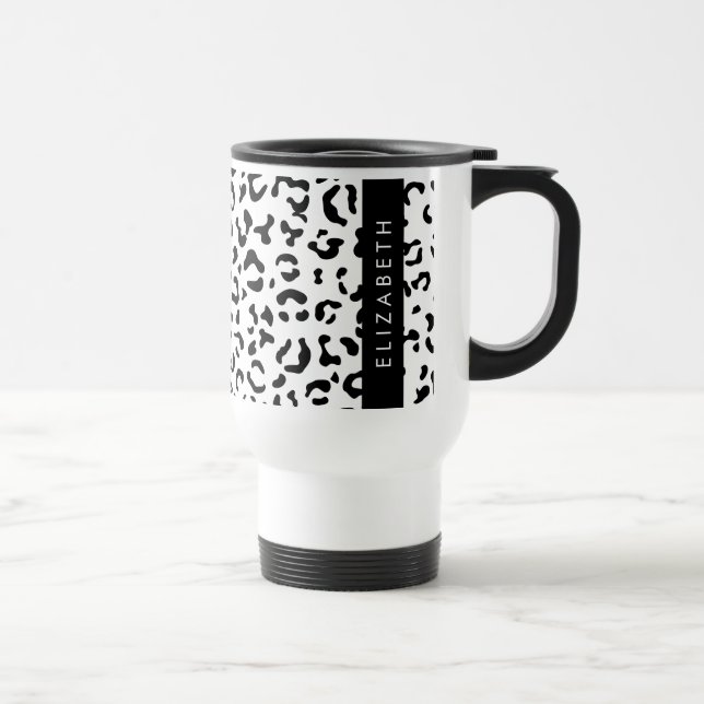 Caneca Térmica Impressão Leopardo, Manchas, Preto E Branco, Seu N (Direita)