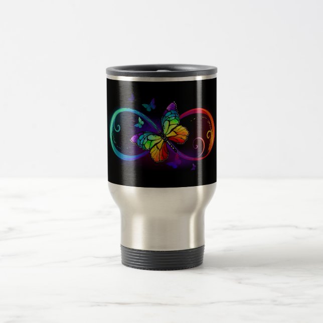 Caneca Térmica Infinidade vibrante com borboleta arco-íris a pret (Centro)
