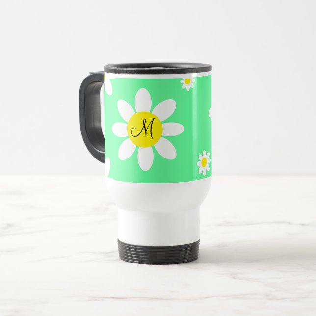 Caneca Térmica Iniciais Personalizados Florais Púrpura e Branco C (Frente Esquerda)