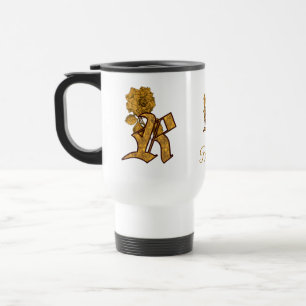 Caneca Térmica Inicial de Monograma R Elegante Peônia Dourada Per