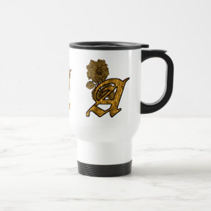 Caneca Térmica Inicial do Monograma A Elegante Peônia Dourada Per