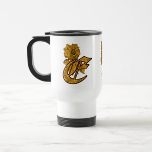 Caneca Térmica Inicial do Monograma E Elegante Peônia Dourada Per