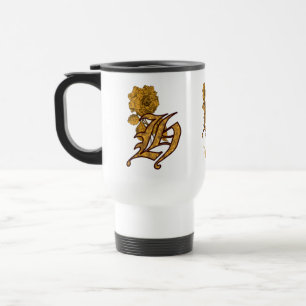 Caneca Térmica Inicial do Monograma H Peônia Dourada Elegante Per