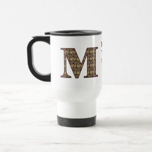 Caneca Térmica Inicial do Monograma M Floral Vintage Personalizad
