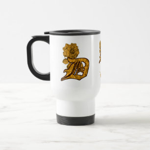 Caneca Térmica Inicial Monograma D Elegante Peônia Dourada Person