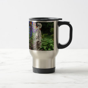 Caneca Térmica Jardim de flores e estátua de delfinium azuis