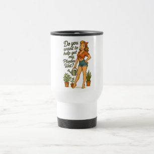Caneca Térmica Jardineiro Pin-Up Atrevido Design de Pun Planties
