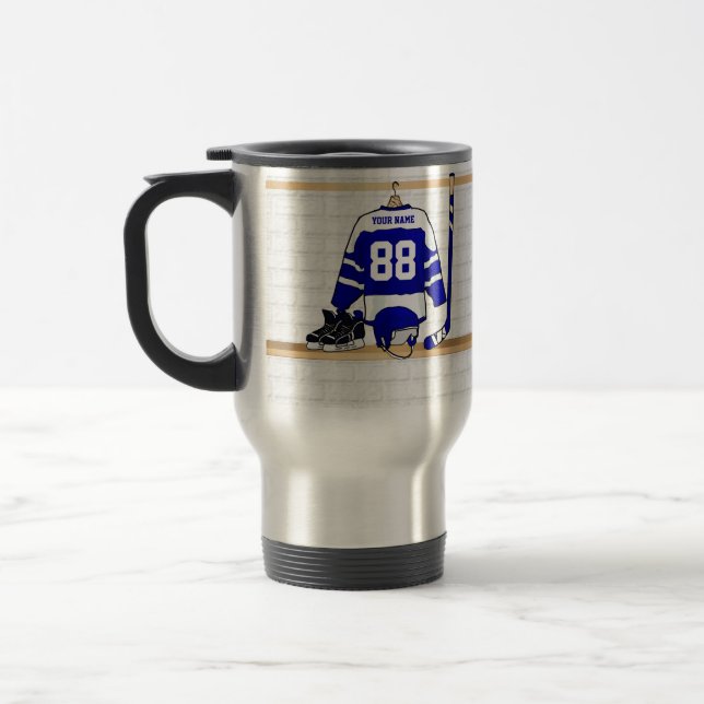 Caneca Térmica Jérsei azul e branco personalizado do hóquei em (Esquerda)