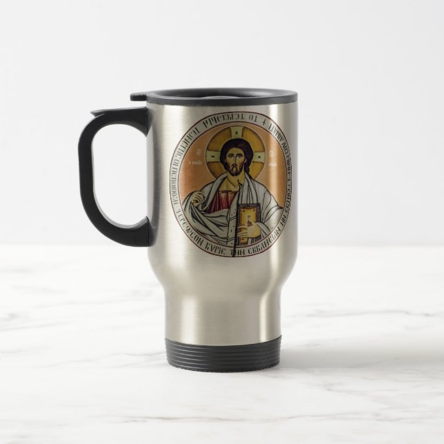 Caneca Térmica Jesus Cristo Pantocrator Arte de Ícone Bizantino (Esquerda)