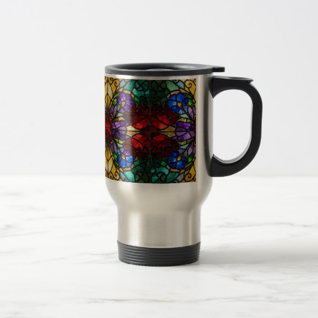 Caneca Térmica Jewel Tone Floral Stained Glass Art Mug (Direita)