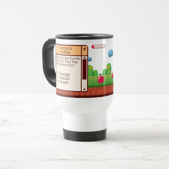 Caneca Térmica Jogos com pixel retrô personalizados (Frente Esquerda)